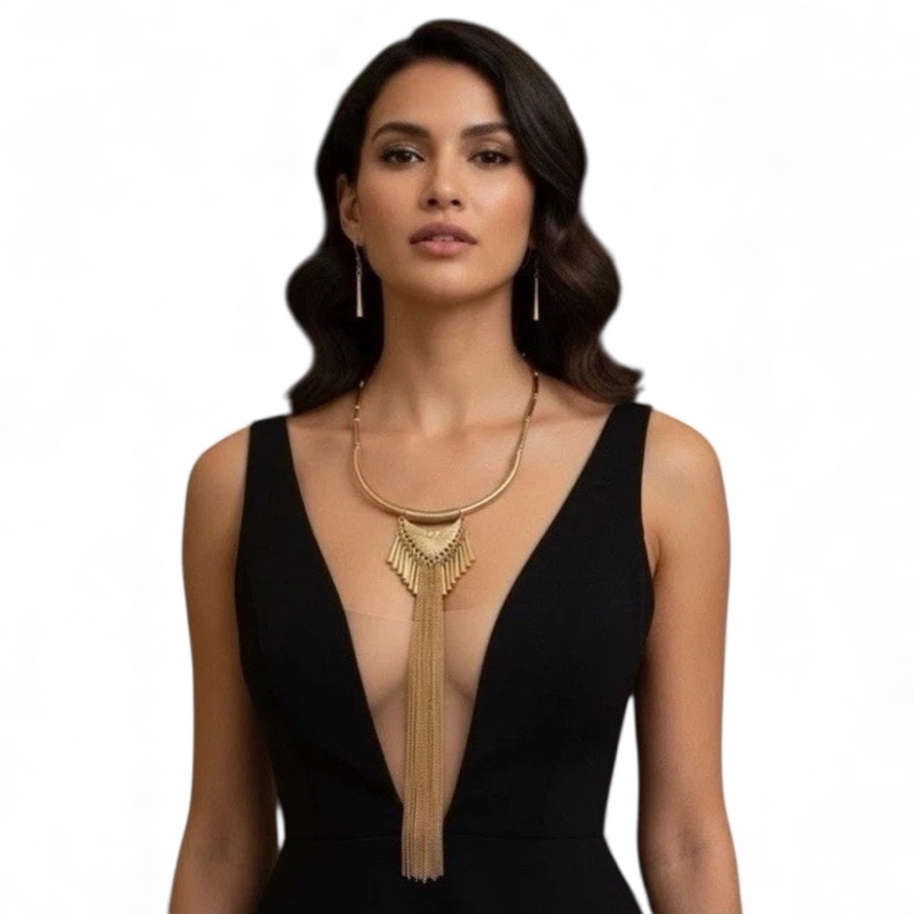 NWT Glam Gold Tassel Statement Set – Necklace & Earrings